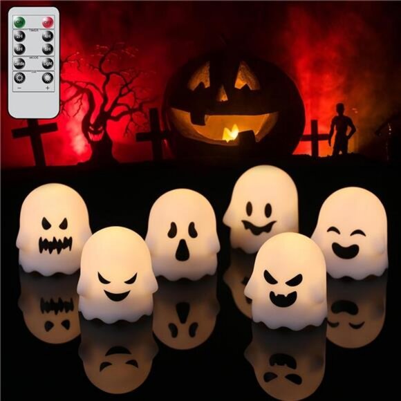 Halloween Ghost Lights Flameless Candles Battery Operated with Remote - Picture 1 of 7